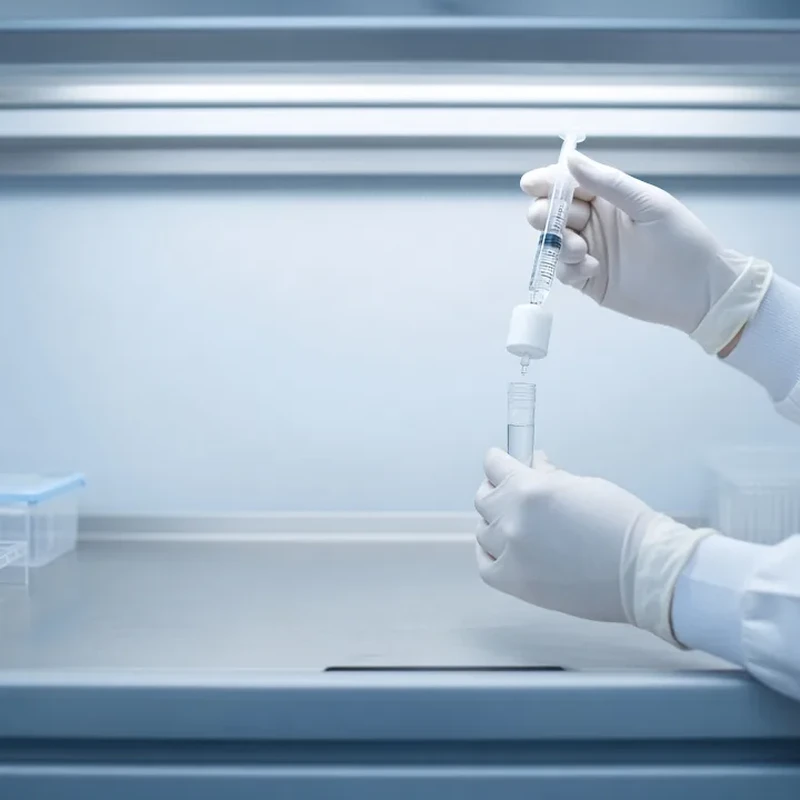 Illustrative sterile syringe filter in a cleanroom setting